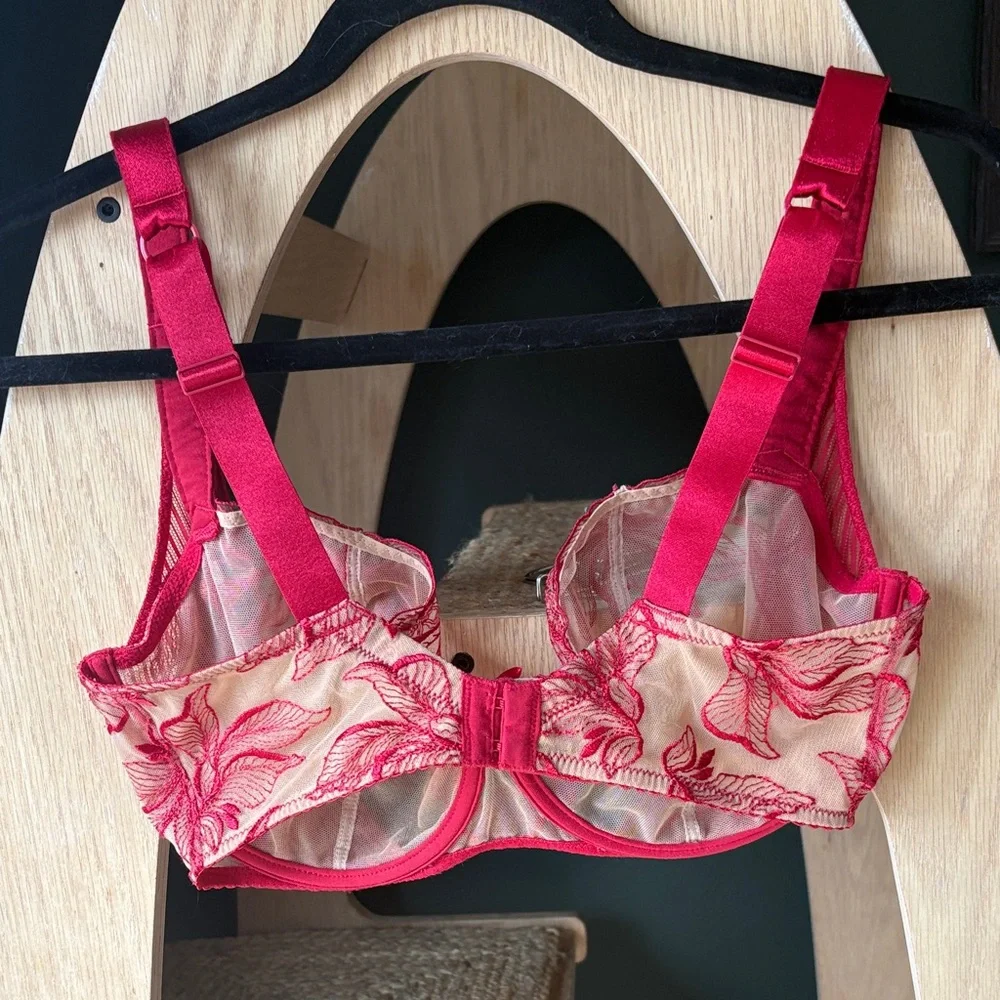 Aubade Women’s Fleur de Tattoo Half Cup Comfort Bra 32G Red Rouge Ecrin
